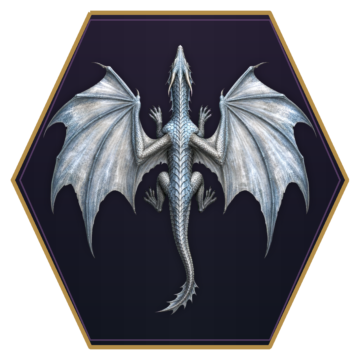 Young Silver Dragon top-down flat-top hex token
