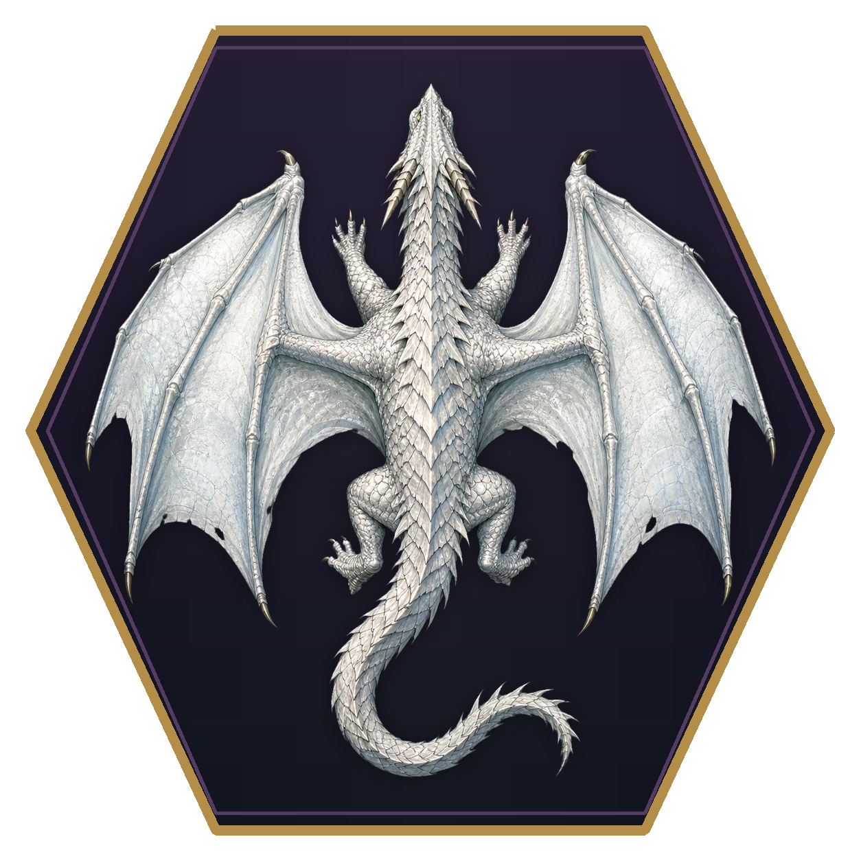 Adult White Dragon top-down flat-top hex token
