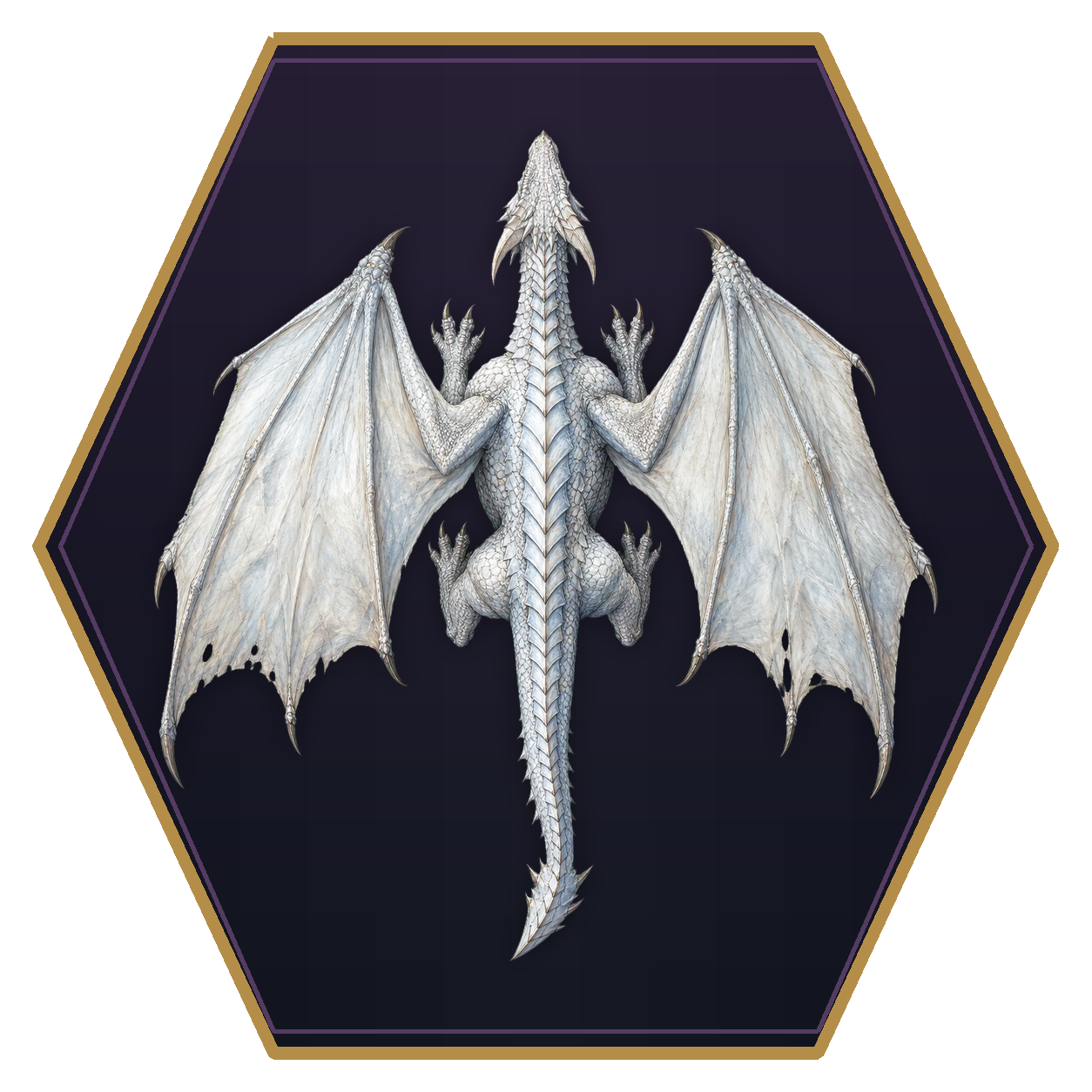 Young White Dragon top-down flat-top hex token