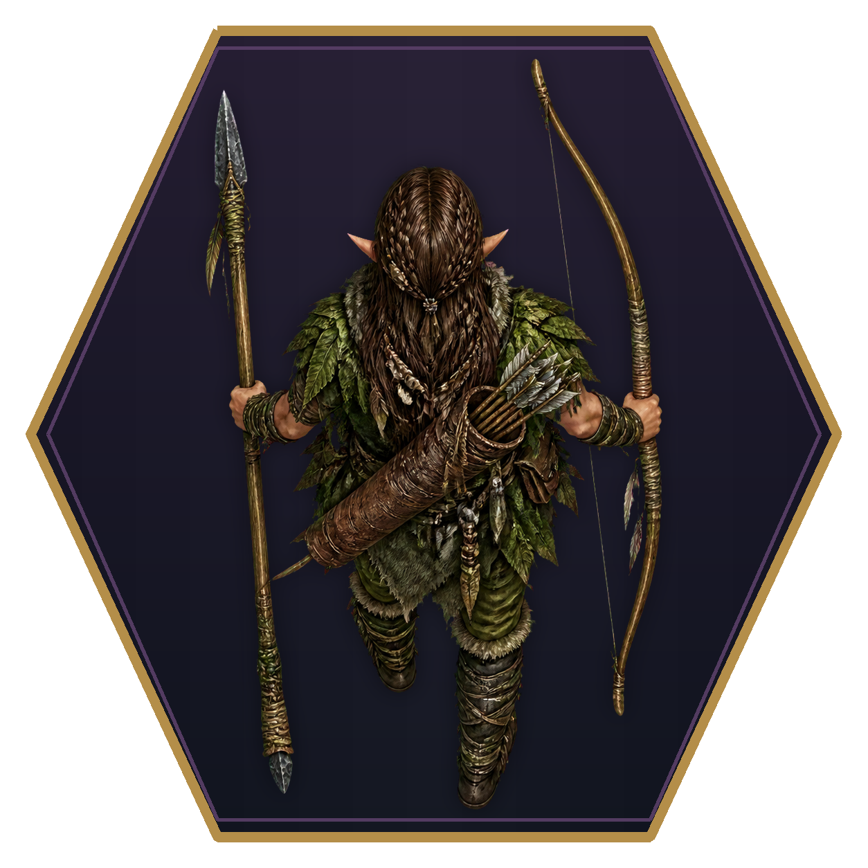 Wild Elf top-down flat-top hex token
