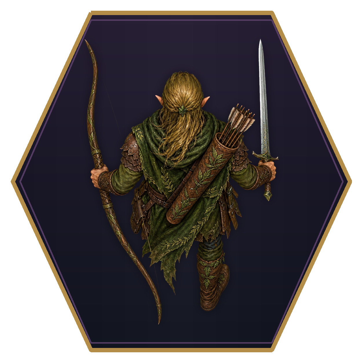 Wood Elf top-down flat-top hex token