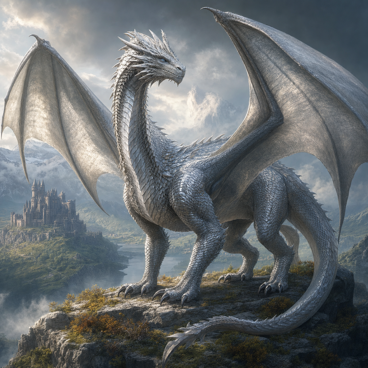 Adult Silver Dragon bestiary portrait